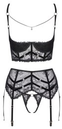 Cottelli Lingerie komplet koronkowy 3-częściowy czarny 90B/XL