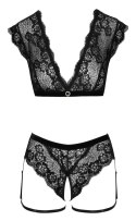 Cottelli Lingerie komplet koronkowy top i majtki otwarte czarne L
