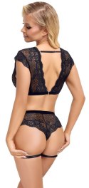 Cottelli Lingerie komplet top i majtki bez krocza czarny M koronka