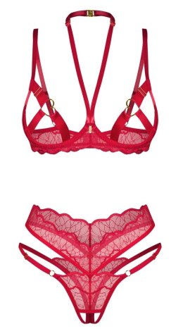 Obsessive Cupide Desir komplet czerwony L/XL z koronką i złotymi detalami