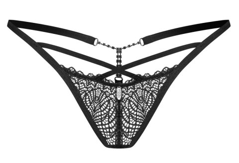Obsessive Iliosa Stringi Koronkowe Czarne L/XL z Biżuteryjnym Akcentem