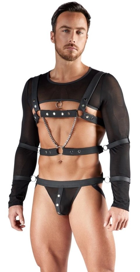 Svenjoyment BONDAGE Top z długim rękawem, uprząż i mankiety M czarny