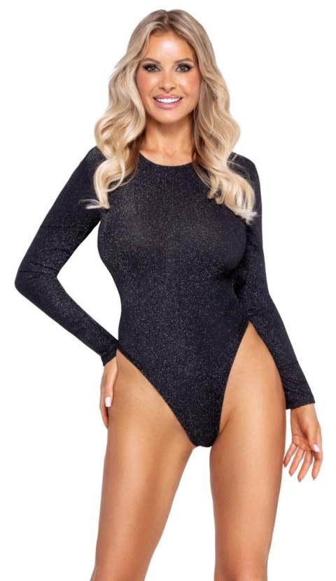 Cottelli PARTY Body z Długim Rękawem Srebrny Brokat Czarny S