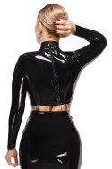 LateX Crop Top XL czarny z lateksu z długim rękawem i stojką