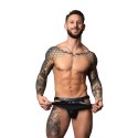 Male Power Gladiator Skirt Jock S/M Czarny - Skorzany Design, Metalowe Detale