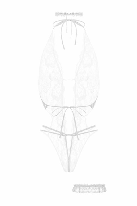 Passion Body Renee White - Koronkowy Body z Kwiatowym Wzorem, Biel S/M