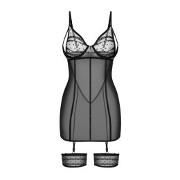 Obsessive NUITES L/XL Czarna Koszulka Prześwitująca z Stringami