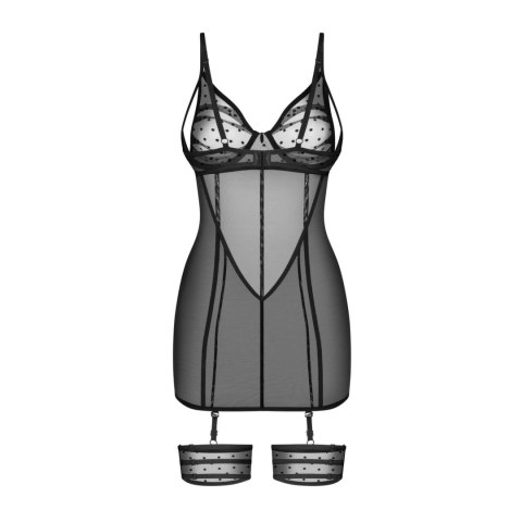 Obsessive NUITES L/XL Czarna Koszulka Prześwitująca z Stringami