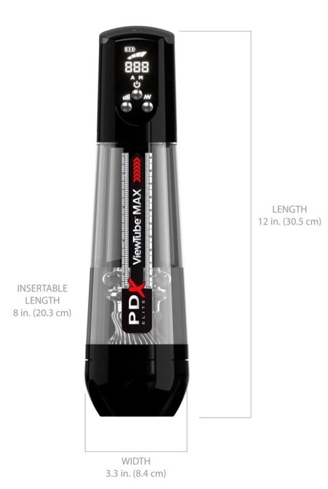 PDX Elite ViewTube MAX Black - Automatyczna maszyna intymna LED 30,5 cm