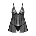 Obsessive Blomentis babydoll XL/2XL z koronką i stringami czarny