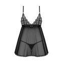 Obsessive Blomentis babydoll XL/2XL z koronką i stringami czarny