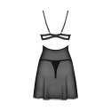 Obsessive Nutris Babydoll XS/S czarna koronkowa koszulka + stringi