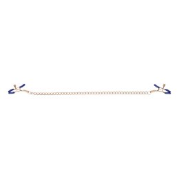 Sportsheets Cougar Złote Zaciski z Łańcuszkiem i Niebieskimi Końcowkami