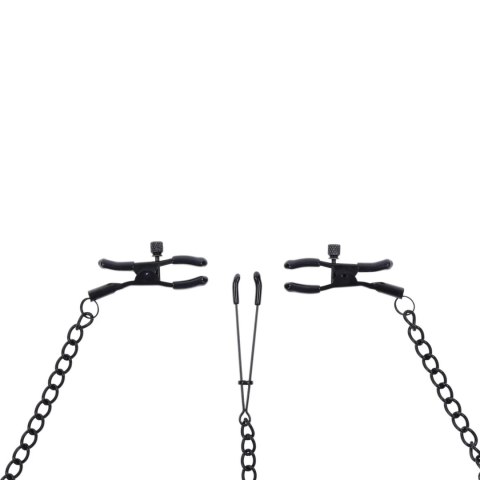 Sportsheets Saffron Zestaw Zaciskow z Łańcuszkiem, Regulowane, Czarny