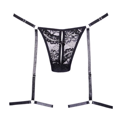 Allure Garters Stringi koronkowe z regulacją i srebrnymi detalami