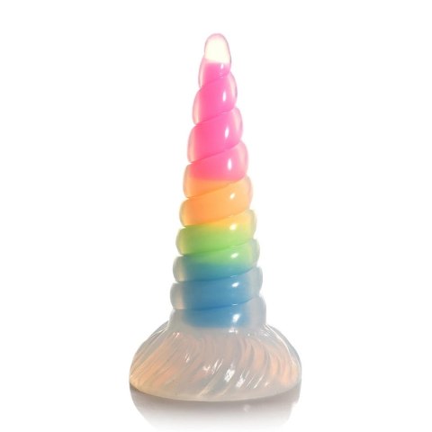 XR Brands Glow Dildo Silikonowy Tęczowy Świecący Spiralny 19 cm