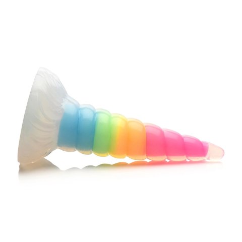 XR Brands Glow Dildo Silikonowy Tęczowy Świecący Spiralny 19 cm