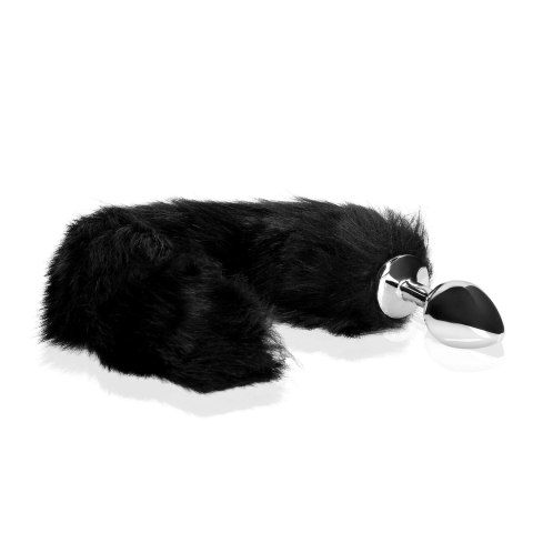Ouch! Fox Tail Plug metalowy z puszystym ogonem, srebrny/czarny
