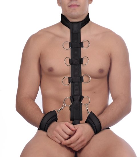 Ouch! by Shots Uprząż z Obrożą i Regulowanymi Mankietami, Czarna