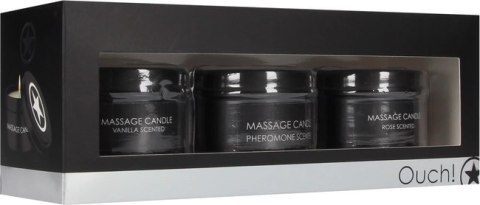 Ouch! by Shots Zestaw Świec do Masażu Wanilia-Roża-Feromony 3x60g