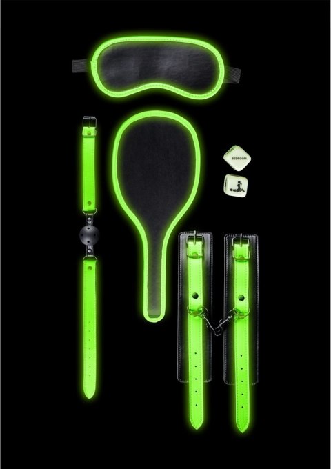 Ouch! Glow in the Dark zestaw do bondage świecący, 5 elementow