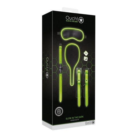 Ouch! Glow in the Dark zestaw do bondage świecący, 5 elementow