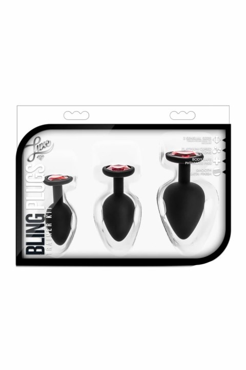 Blush Luxe Bling Plugs Zestaw Treningowy Czarny z Czerwonymi Kryształami