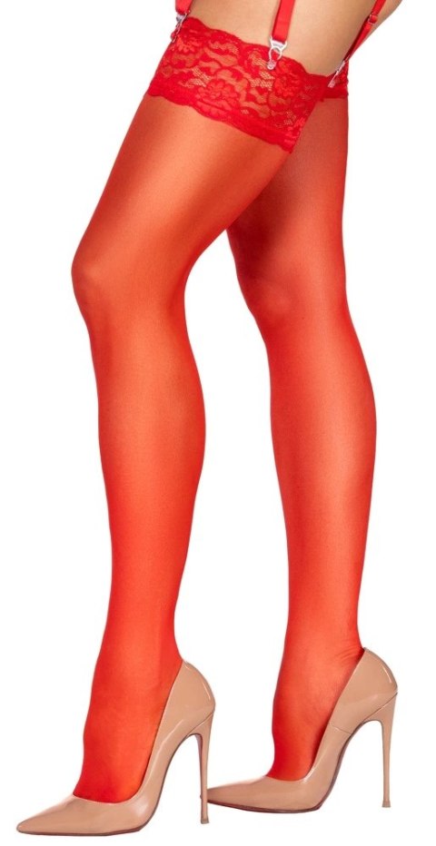 Cottelli Legwear Pończochy Czerwone L z Koronką 20 DEN