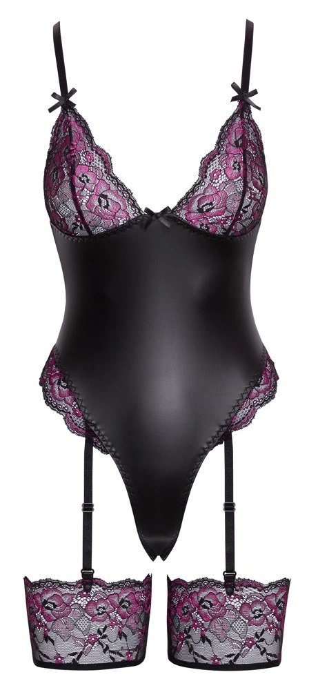Cottelli Lingerie Body XL z koronką i odpinanymi paskami do pończoch