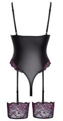 Cottelli Lingerie Body z Pasami do Pończoch i Koronką, L, Czarny/Rożowy