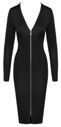 Cottelli Party Sukienka Zip M Czarna, dopasowana, długi rękaw, złoty zamek