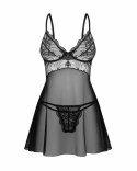 Obsessive Perisia Babydoll & String Black - zestaw bielizny z koronką XS/S