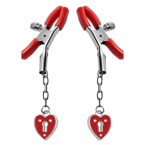 XR Brands Heart Lock - zaciski z sercem, metal, czerwony, regulowane