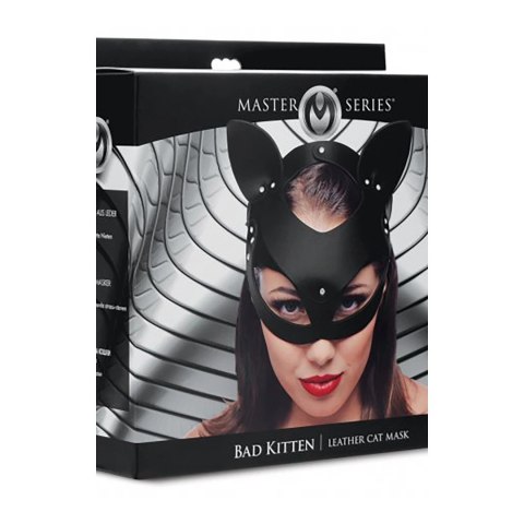 XR Brands Leather Cat Mask - Regulowana maska z naturalnej skory