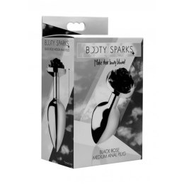 XR Brands Rosebud Plug średni aluminiowy z dekoracją roży czarny