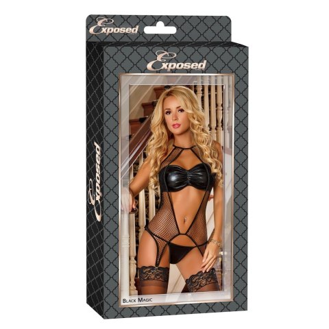 Magic Silk Exposed Merry Widow Zestaw Halter i Stringi Czarny M/L