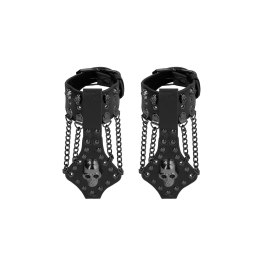 Ouch! Kajdanki z kolcami i łańcuszkami skora Bonded Leather czarne