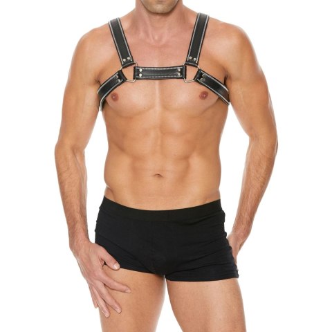 Ouch! Uprząż Chest Bulldog S/M, regulowana skora naturalna czarna