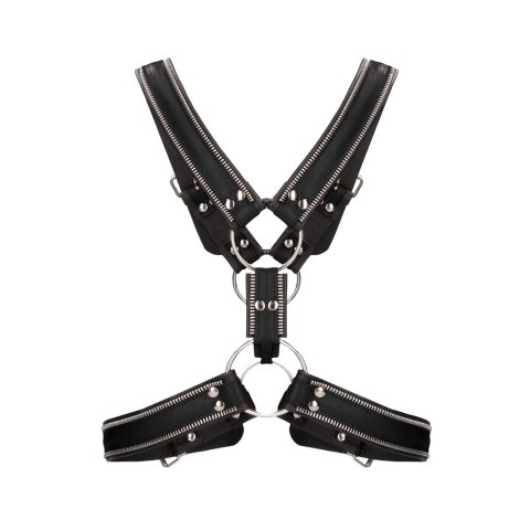 Ouch! Uprząż skorzana L/XL z serii Z, stal nierdzewna, 4 O-ringi