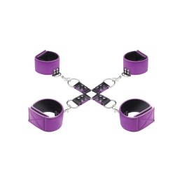 Ouch! by Shots dwustronna opaska z mankietami PU/neopren czarna/kolorowa