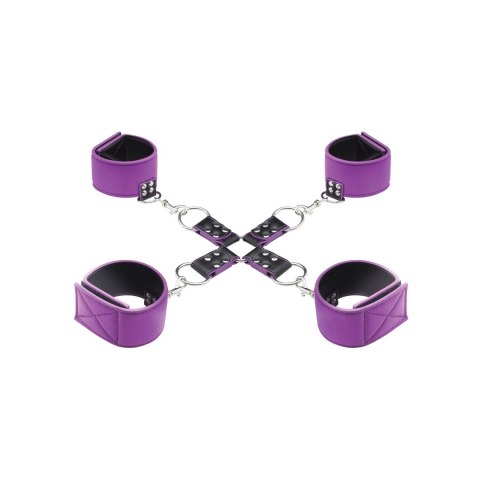 Ouch! by Shots dwustronna opaska z mankietami PU/neopren czarna/kolorowa