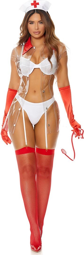 Fiore Hosiery - Kostium pielęgniarki 5-częściowy M/L z PVC i akcesoriami