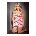Coquette Babydoll Plus Size z ozdobnym nadrukiem i stringami
