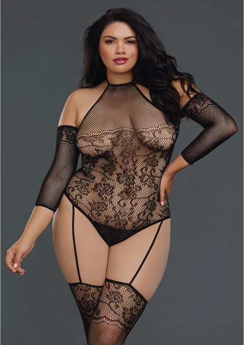 Dreamgirl Bodystocking Plus Size z koronką i siateczką czarna