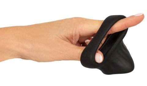 Erecto Liquid Silicone - pierścień z anatomicznym stretcherem, czarny