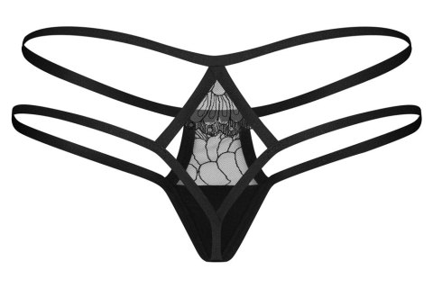 Obsessive Arrowel String 2XL/3XL czarny z koronką podwojny pasek