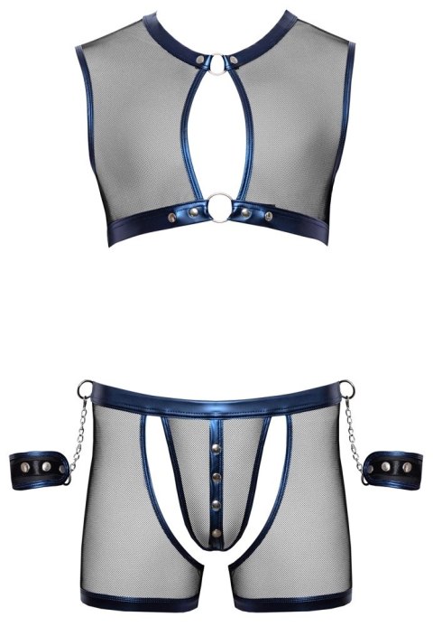 Svenjoyment Bondage Komplet Męski 2XL Czarny z Niebi. Akcentami i Kajdankami