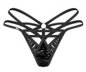 Obsessive Keira Lise 2XL/3XL - czarne stringi winylowe z paskami