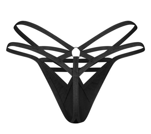 Obsessive Keira Lise 2XL/3XL - czarne stringi winylowe z paskami