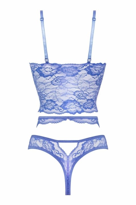 Passion Romina Komplet Bielizny Damskiej Dwuczęściowy Niebieski Open Crotch XXL